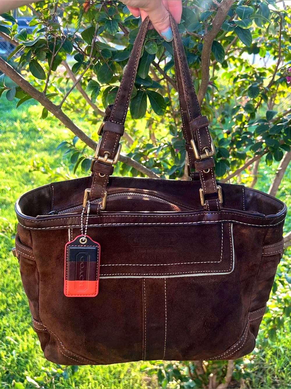 Y2K Coach Vintage Hampton Gallery Brown Suede Purse Shoulder Bag Tote Style No.